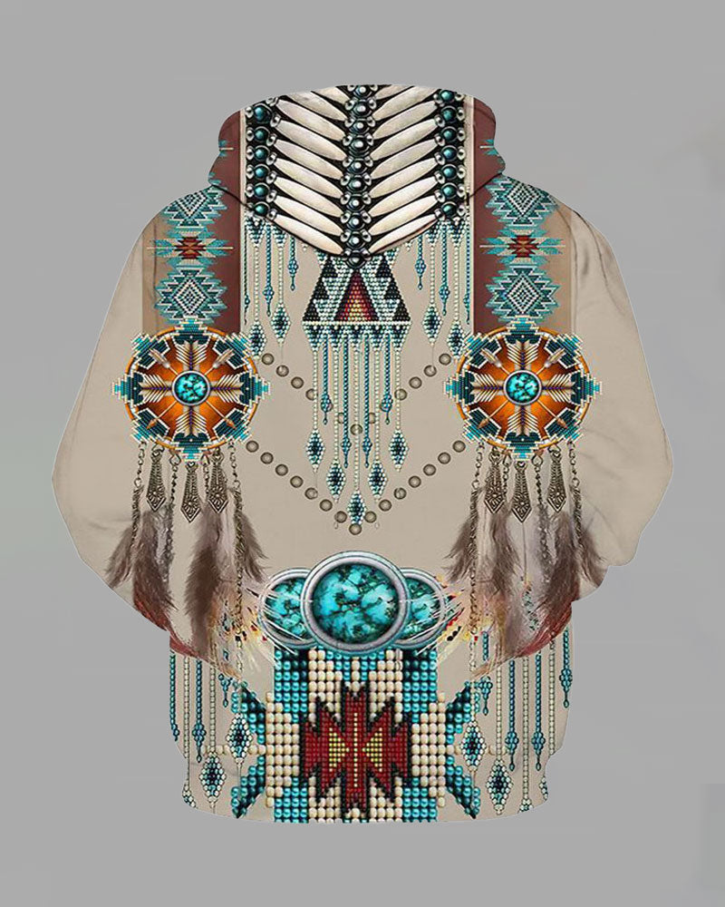 Retro 3D Bohemian Tribal Print Hoodie