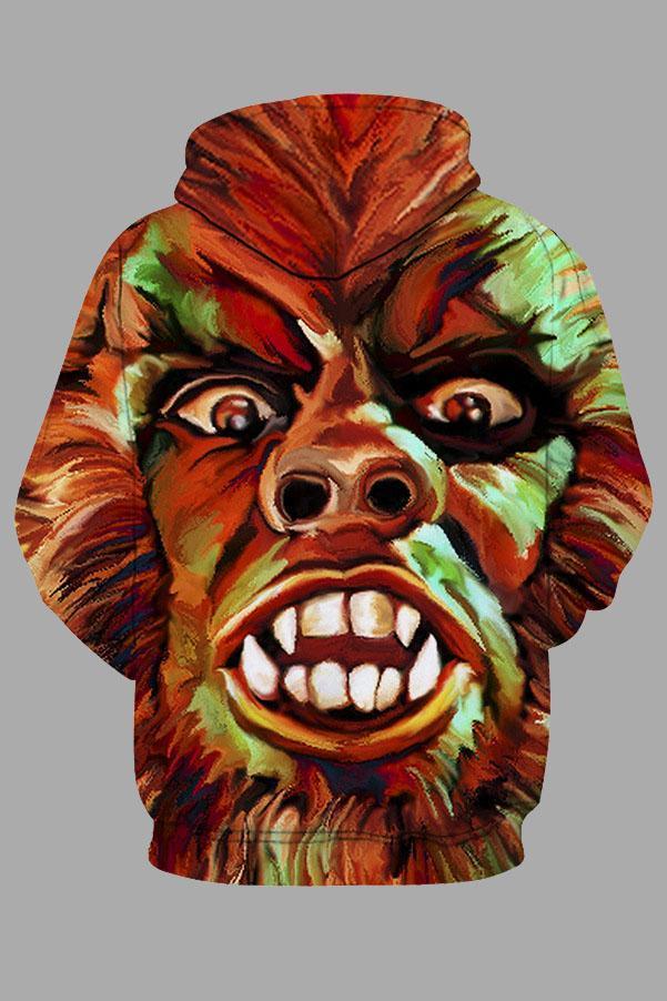 Street 3D  Digital Cool Ape Printed Hooded Sweatshirt