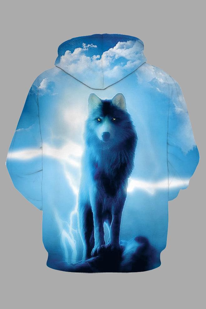 Street 3D lone wolf print hooded sweatshirt