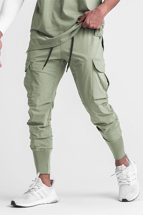 Multi-pocket Overalls Solid Color Threaded Feet Casual Pants