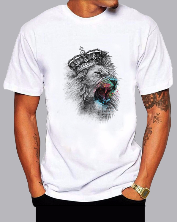 Men's Street Style Crown Lion Print Trendy Short-sleeved T-shirt