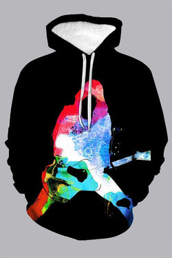 3D Black Digital Printed Hooded Sweatshirt