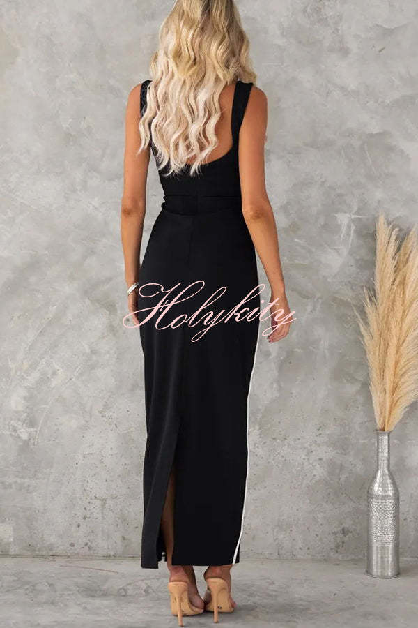 In The Heads Turn Line Trim Bodycon Stretch Maxi Dress