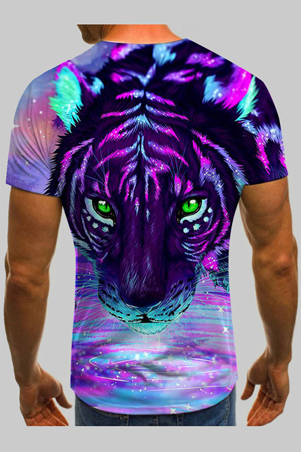 Casual O Neck Lion Print  Men T-shirt