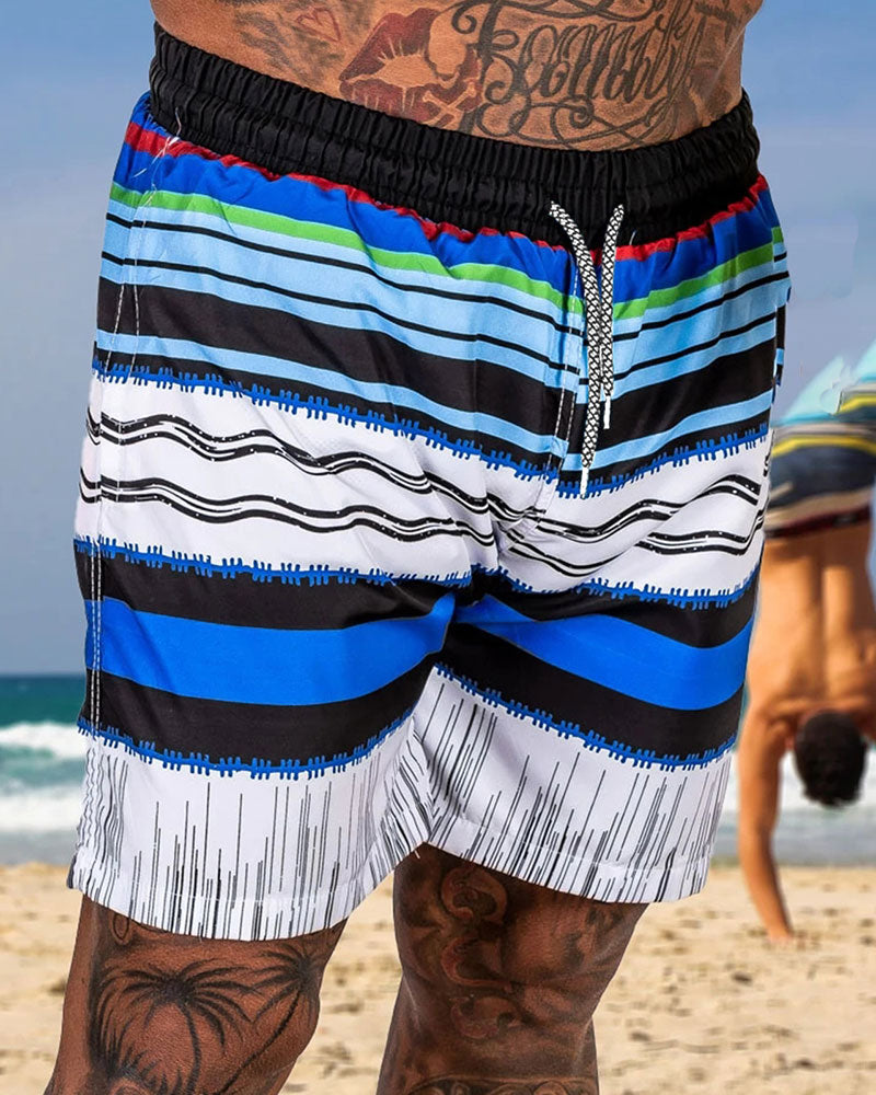 Fashion Multicolor Striped  Printed Beach Shorts