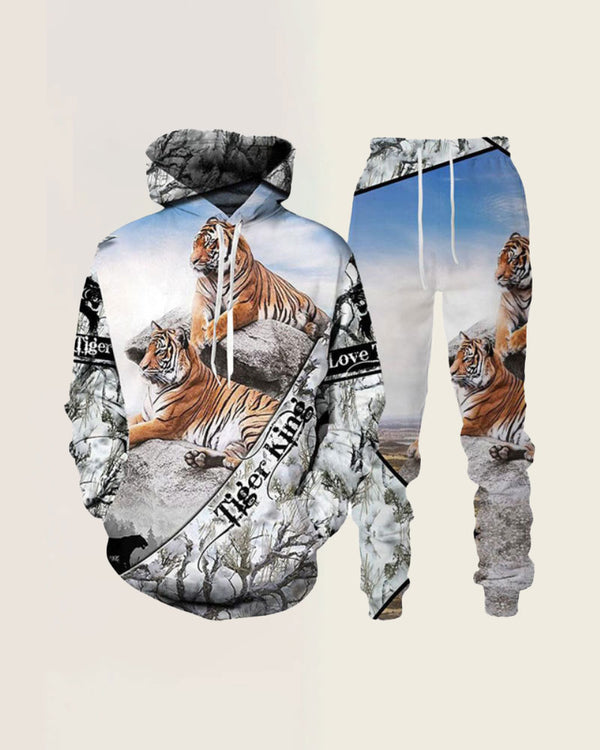 Fashion 3D Tiger Print Sweatshirt Two-Piece Set