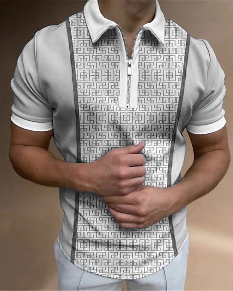 Casual Printed Panel Polo Shirt