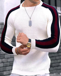 Trendy Color Block Waffle Long T-Shirt