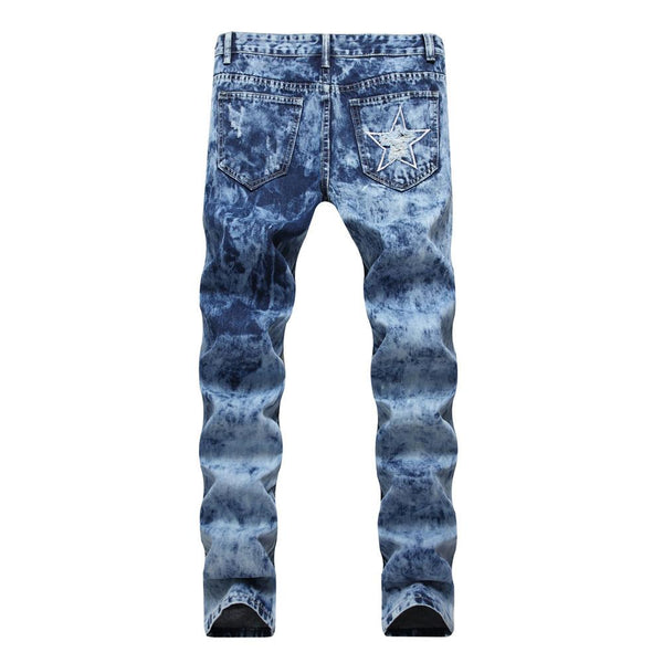 Straight hole patch snowflake jeans