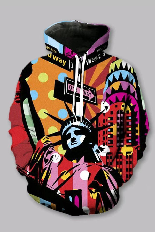 3D Statue of Liberty Printed Hooded Sweatshirt