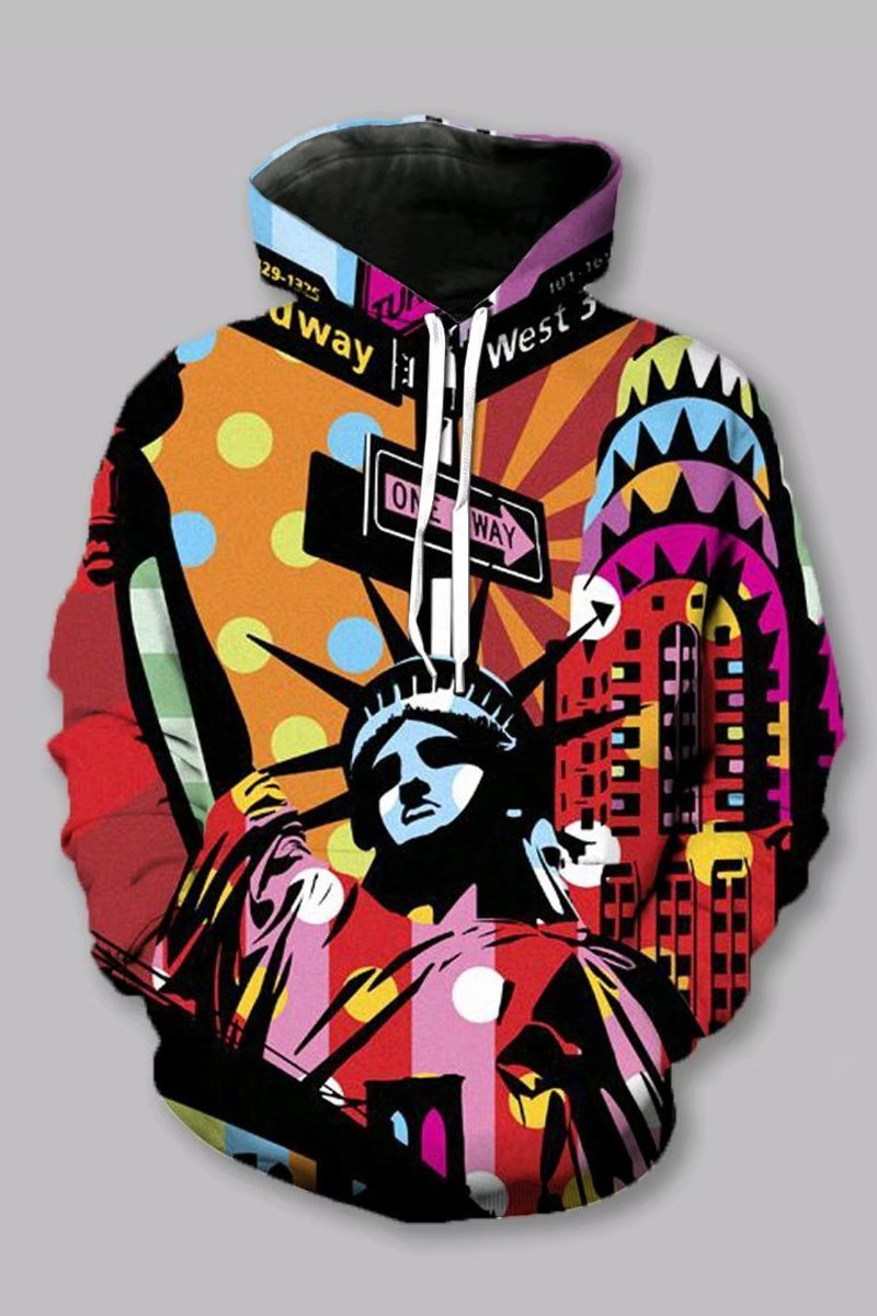 3D Statue of Liberty Printed Hooded Sweatshirt