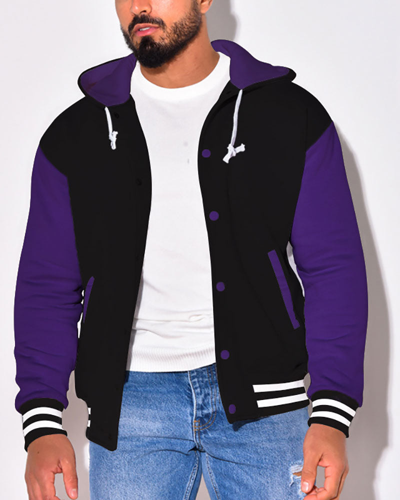 Casual Contrast Color Baseball Jacket