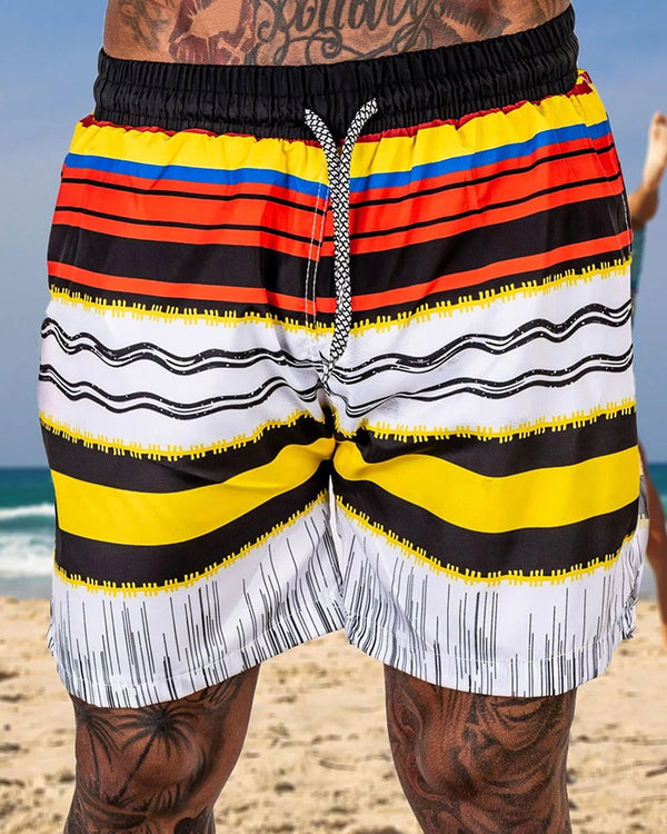 Fashion Multicolor Striped  Printed Beach Shorts