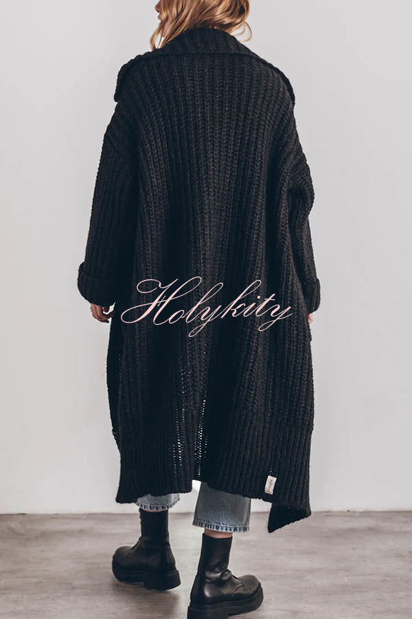 Chunky and Warm Knit Button Pocketed Oversized Midi Cardigan