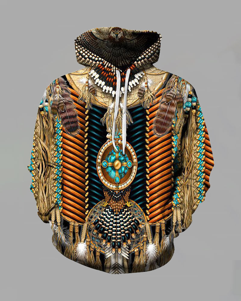 Retro 3D Bohemian Tribal Print Hoodie