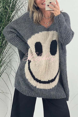 Confidence Is Everything Knit Smiley Face Long Sleeved Sweater