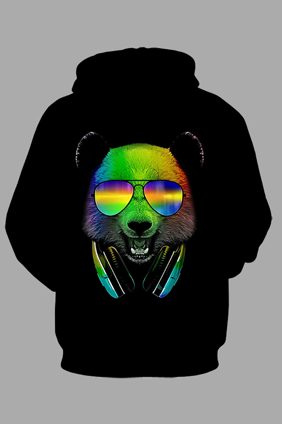 Street 3D Black  Digital   Cute  Bear Hooded Sweatshirt