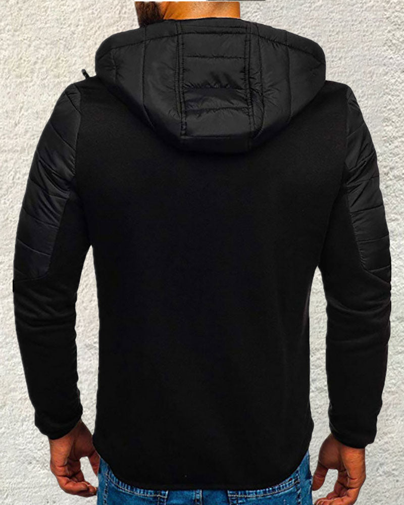 Casual Zip Contrast Hooded Jacket