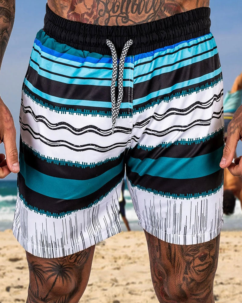 Fashion Multicolor Striped  Printed Beach Shorts