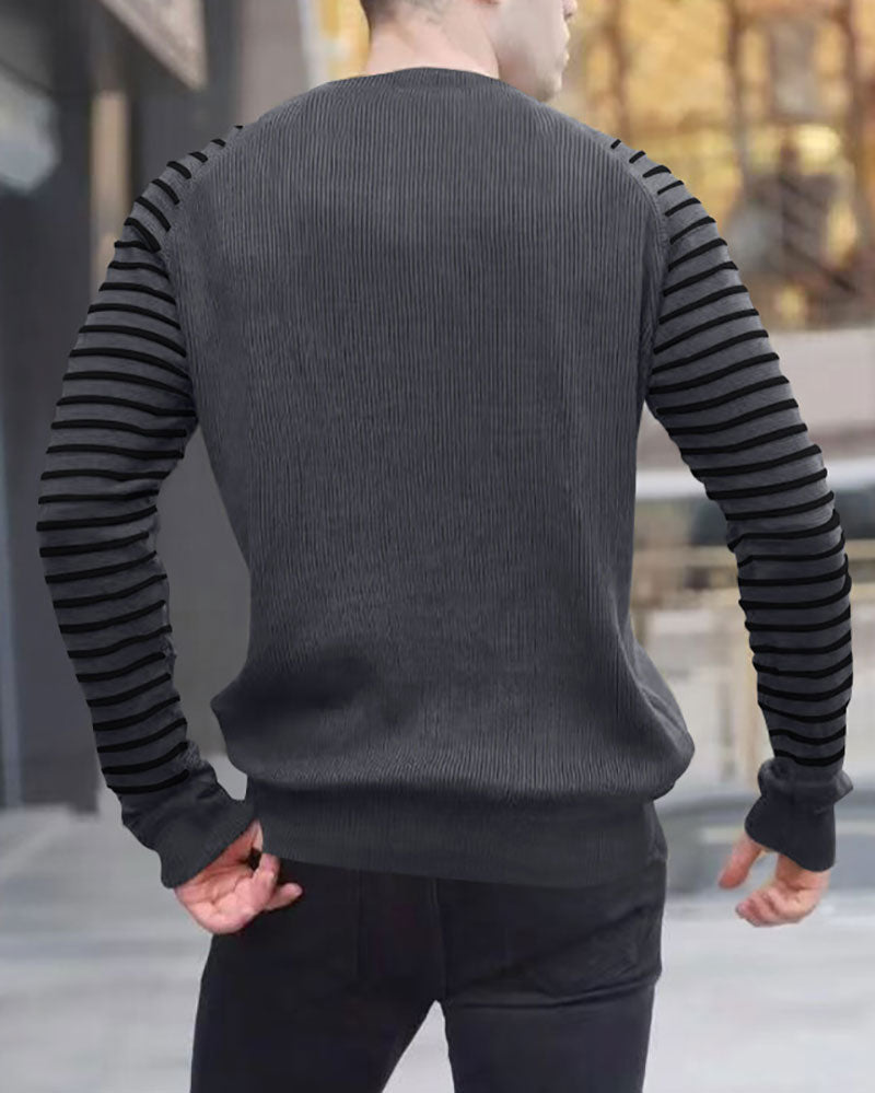 Solid Waffle Stripe Panel Long Sleeve T-Shirt