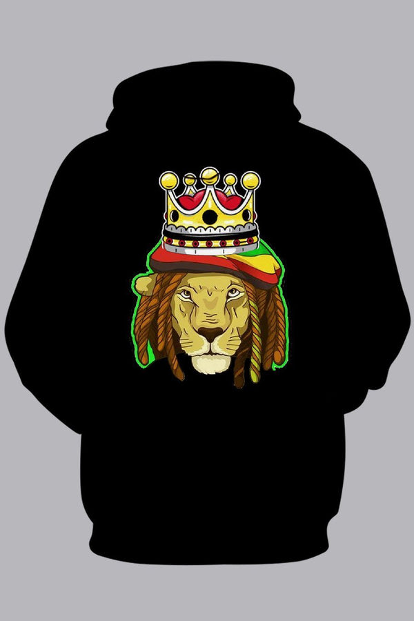 Street 3D Black Digital Lion Printed Hooded Sweatshirt