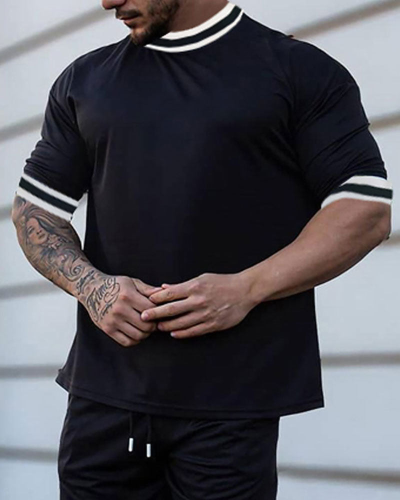 Casual Round Neck Color Contrast Stitching T-shirt