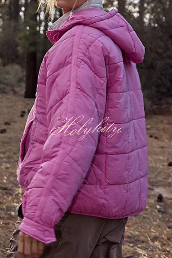 Warms My Soul Pocket Quilted Puffer Relaxed Pullover Hoodie