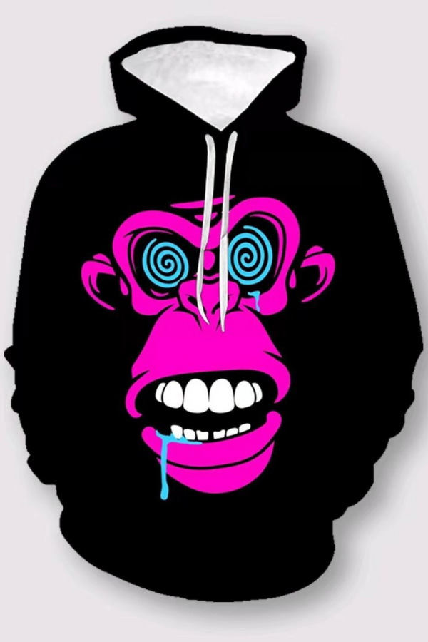 3D Ape Face Printed Hooded Sweatshirt