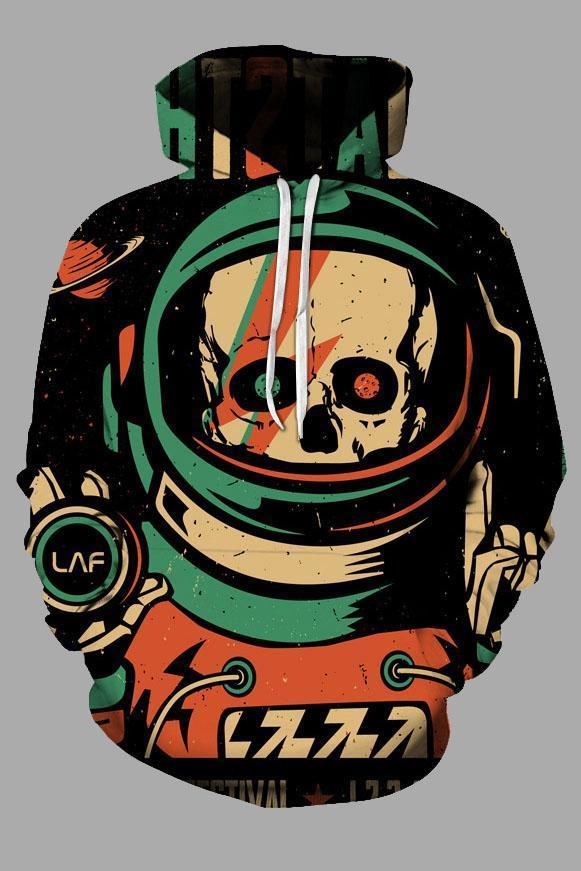 Street 3D Digital Cool Alien Printed Hooded Sweatshirt