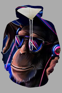 Street 3D Digital Music Ape Printed Hooded Sweatshirt