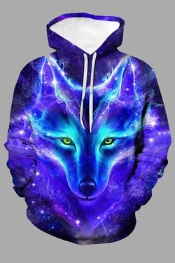 Street 3D multicolor wolf print hooded sweatshirt