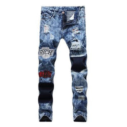 Straight hole patch snowflake jeans