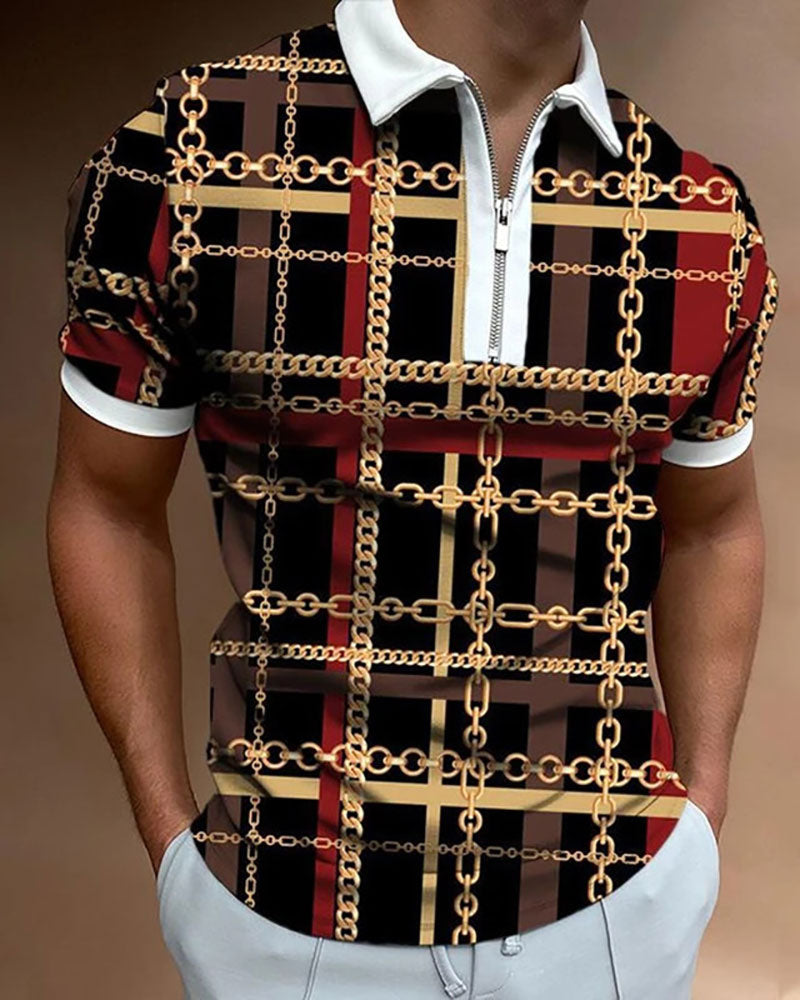 Casual Printed Panel Polo Shirt