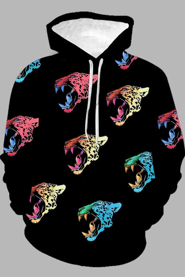 Street 3D Leopard Digital Printed Hooded Sweatshirt