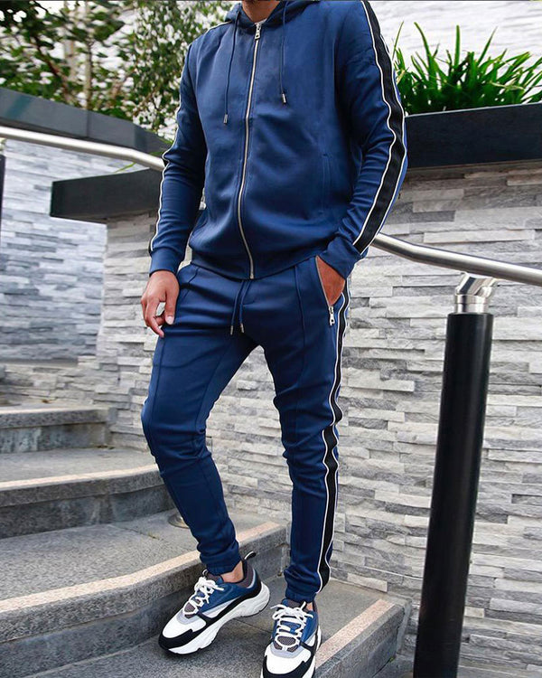 Casual Striped Patchwork Tracksuit
