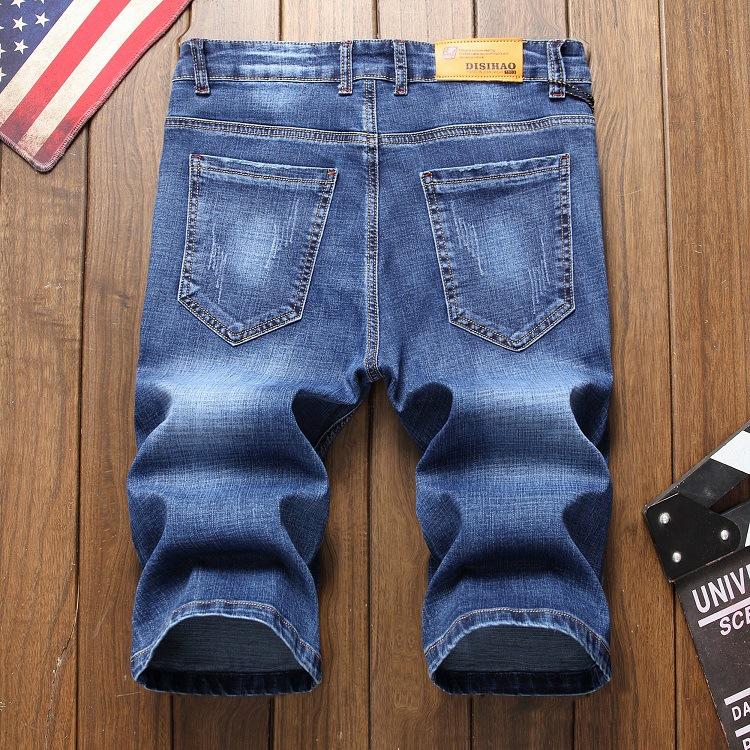 Embroidered straight five-quarter pants denim