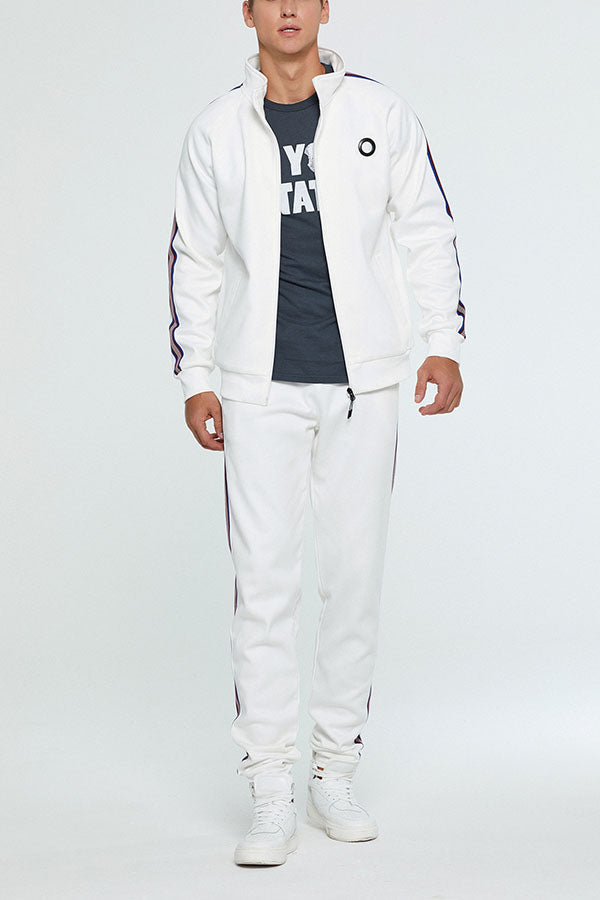 Casual Zipper Hooded Contrast Color Sports Suit