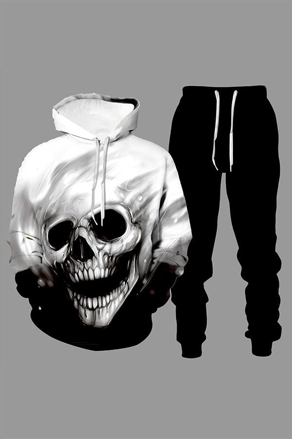 3D street personality printed hooded two-piece suit
