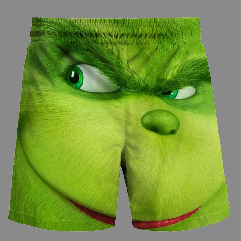 Casual   3D Green Haired Grinch Printed Loose Shorts