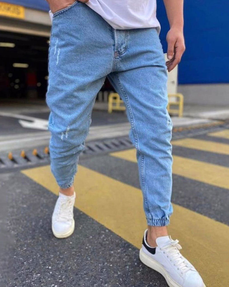 Versatile solid color denim jeans