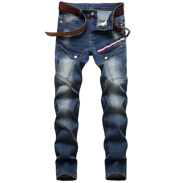 Multi-pocket Zipper Decoration Personalized Stitching Jeans