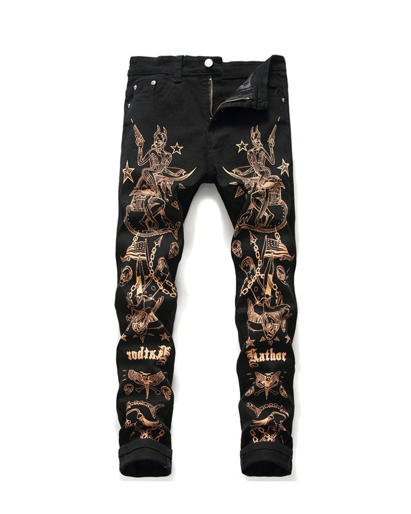 Vintage Graffiti Print Jeans