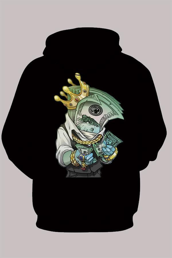 Street 3D Black Digital Printed Hooded Sweatshirt