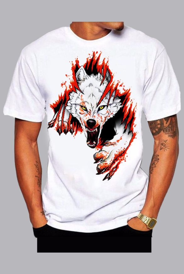 The 3D wolf   print  Short Sleeve T-shirt