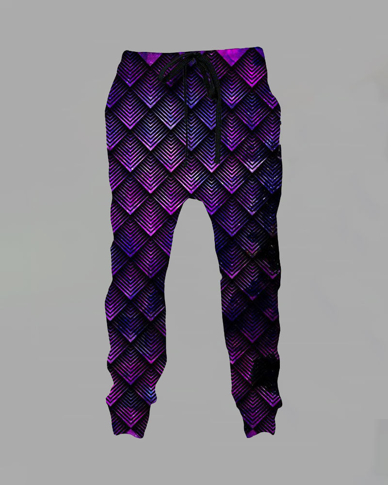 3D Street Abstract Print Hooded Two-piece Suit