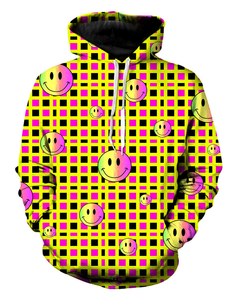 Street 3D Smiley Printed Hooded Sweatshirt