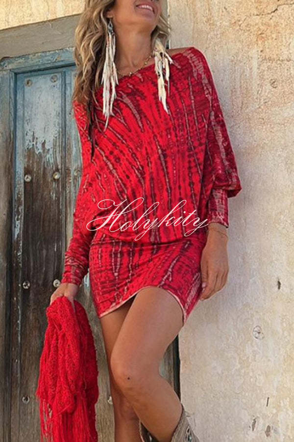 Coastal Bliss Tie-dye Print Dolman Sleeve Stretch Mini Dress