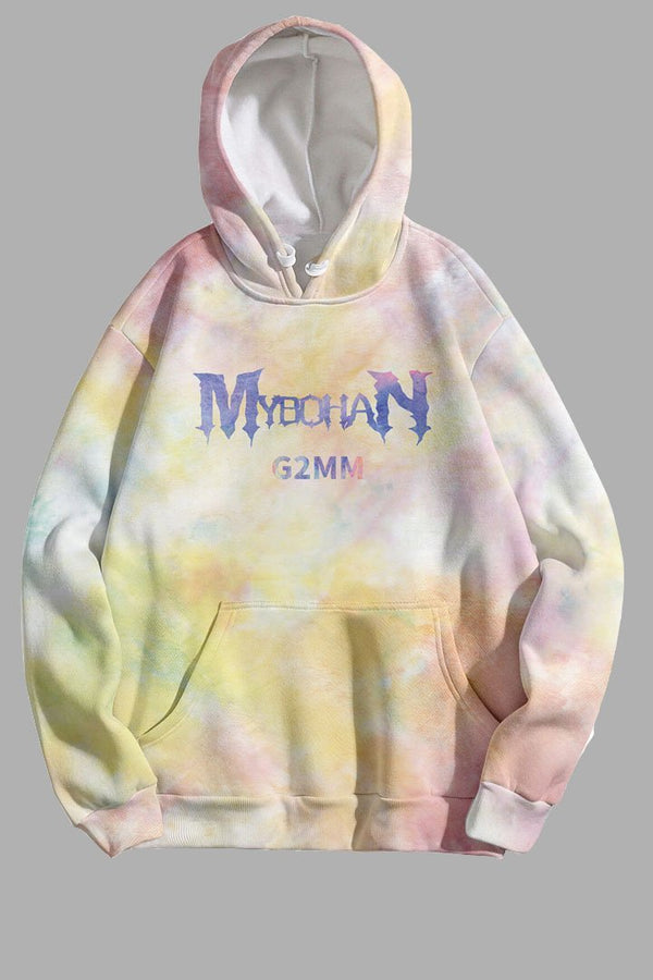 Hiphop 3D Tie-dye Letter  Printed Hooded Sweatshirt