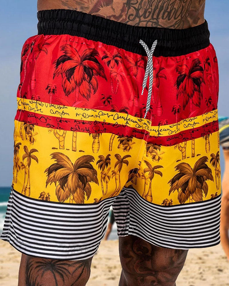 Trendy Coconut Stripe Print Beach Shorts