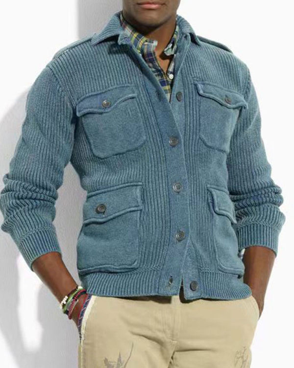Fashion Solid Multi-pocket Sweater Jacket